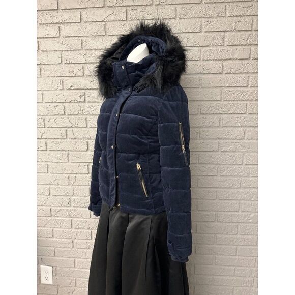 Royal Matrix Women Navy Removable Faux Fur Hoodie Quilted Coat Size XS - Picture 3 of 14